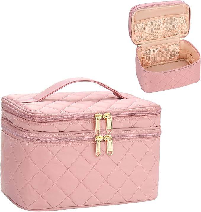 Makeup Bag, Makeup Organizer Large Capacity Travel Cosmetic Bag for Women and Girls, Dual Layer M... | Amazon (US)
