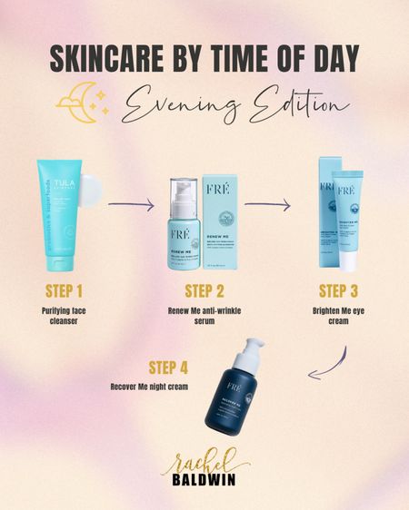 Skincare by time of day: 🌙 Evening Edition 

🔘Step 1: Tula purifying face cleanser
🔘Step 2: Fré Renew Me anti-wrinkle serum
🔘Step 3: Fré Brighten Me eye cream
🔘Step 4: Fré Recover Me night cream

Use code FITTEACHER for 15% off at Tula!

#LTKunder50 #LTKbeauty