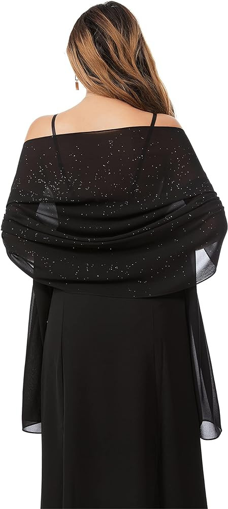 Shawls and Wraps for Evening Dresses Sheer Chiffon Women Elegant Soft Silky Sparkly Wedding Brida... | Amazon (US)