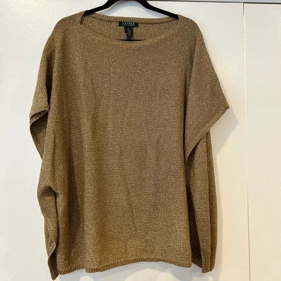 Lauren Gold Lurex poncho style sweater with sewn down sides | Poshmark