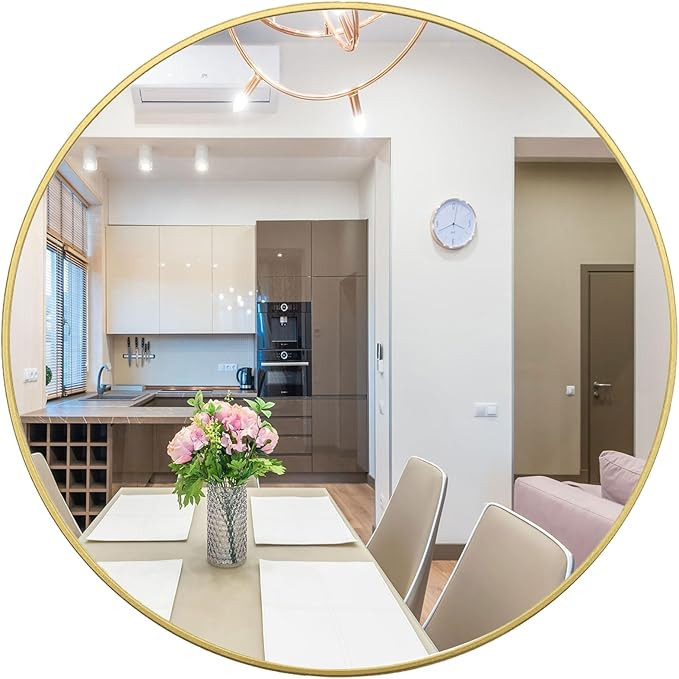 Gold Round Mirror 48 Inch Large Wall Mirror Big Wall-mounted Mirror with Metal Frame Oversized Mo... | Amazon (US)