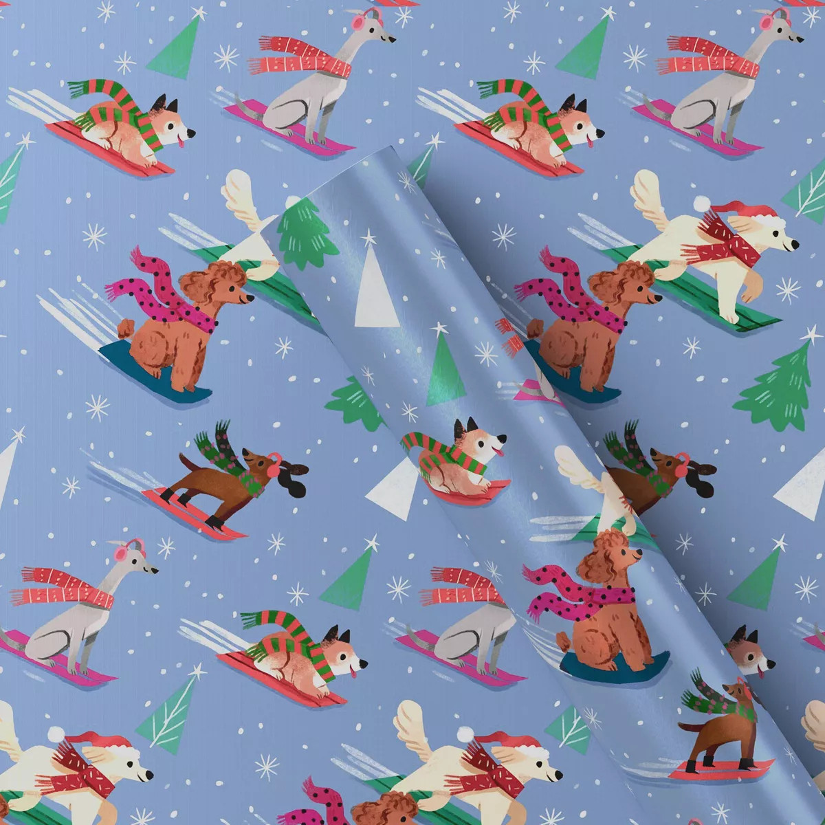25 sq ft Sledding Dogs Christmas Gift Wrap Blue - Wondershop™ | Target