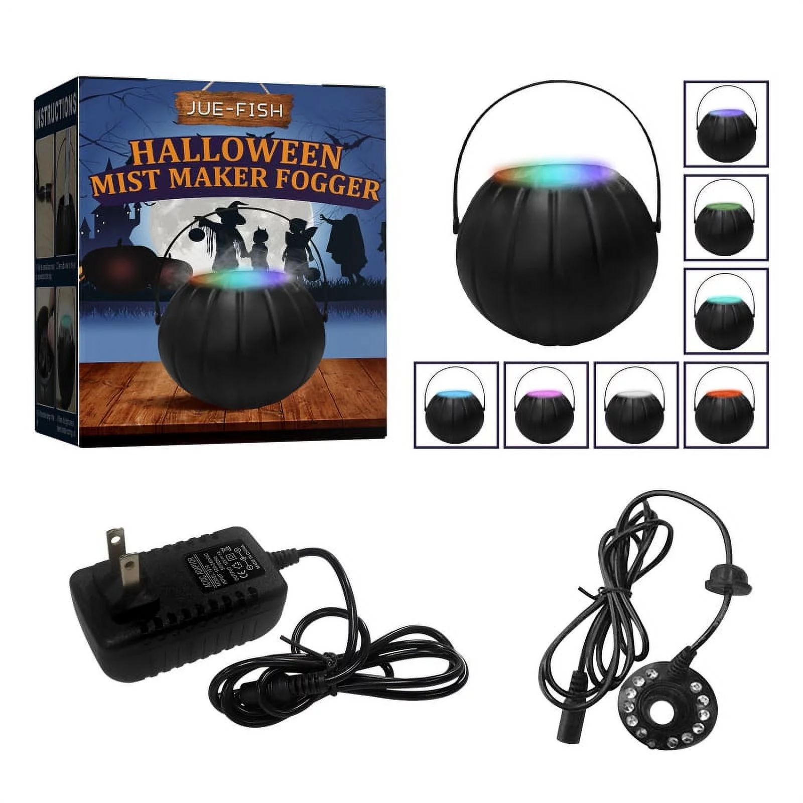 Halloween Witch Cauldron with Mist Maker, Black Witch Jar Atomizer Lamp Punch Bowl with 12 LED Li... | Walmart (US)
