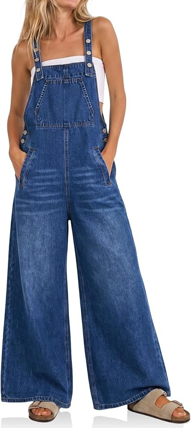 Cicy Bell Womens Bib Denim Overalls Adjustable Straps Flared Jean Jumpsuit | Wide leg, Baggy, Y2k... | Amazon (US)