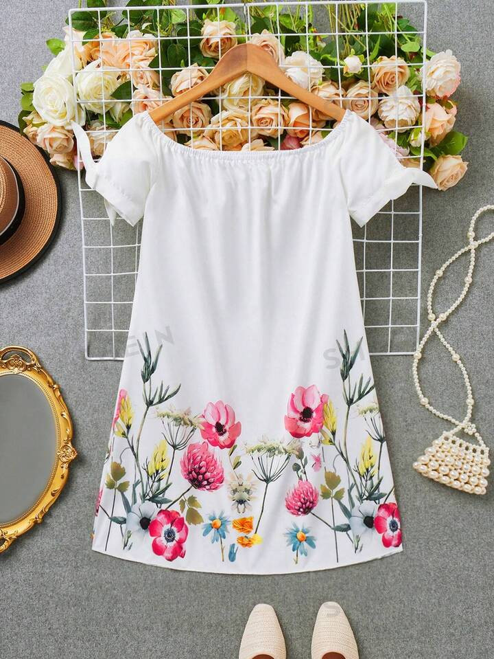 SHEIN LUNE Vestido Estampado Con Flores Y Adorno De Lazo | SHEIN