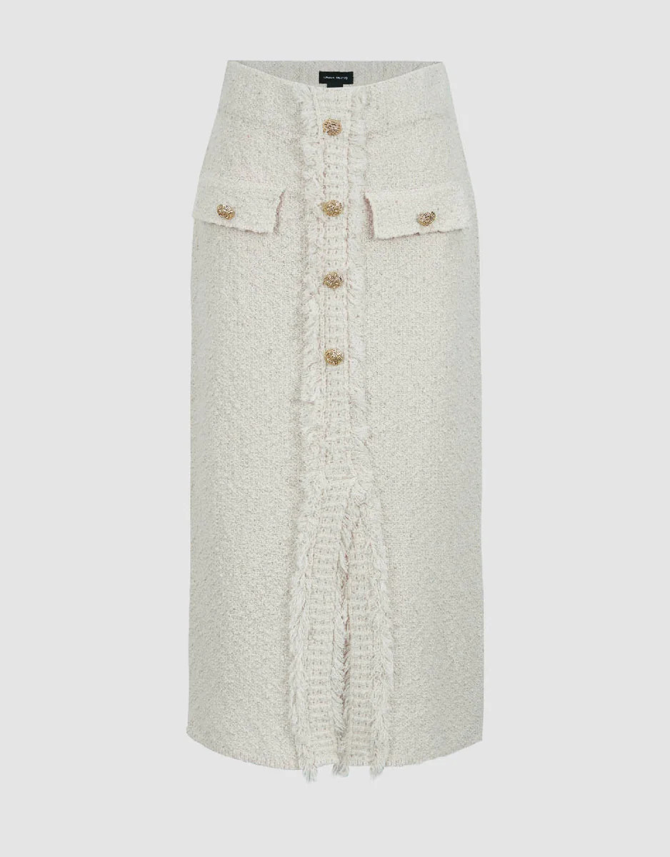 Split Hem Tweed Knitted Straight Skirt | Urban Revivo