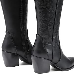 DREAM PAIRS Womens Cowboy Boots Comfortable Pull On Zipper Chunky Heel Pointed Toe Embroidered We... | Amazon (US)