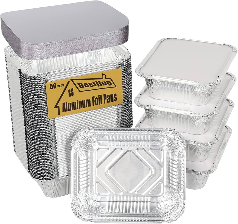 50 Pack Aluminum Pans 1 Lb/460 ml Capacity 5.9"×4.7"- Disposable Takeout Foil Pans Cooking Tins,... | Amazon (US)