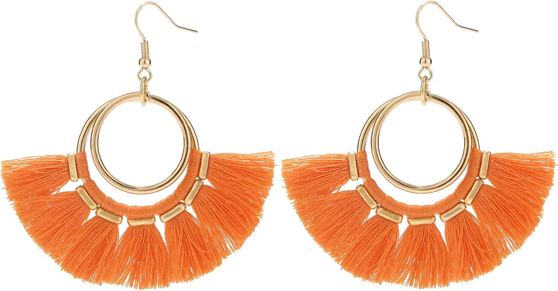 BaubleStar Tassel Hoop Earrings Fringe Drop Gold Tone Circle Tiered Earrings for Women Girls | Amazon (US)