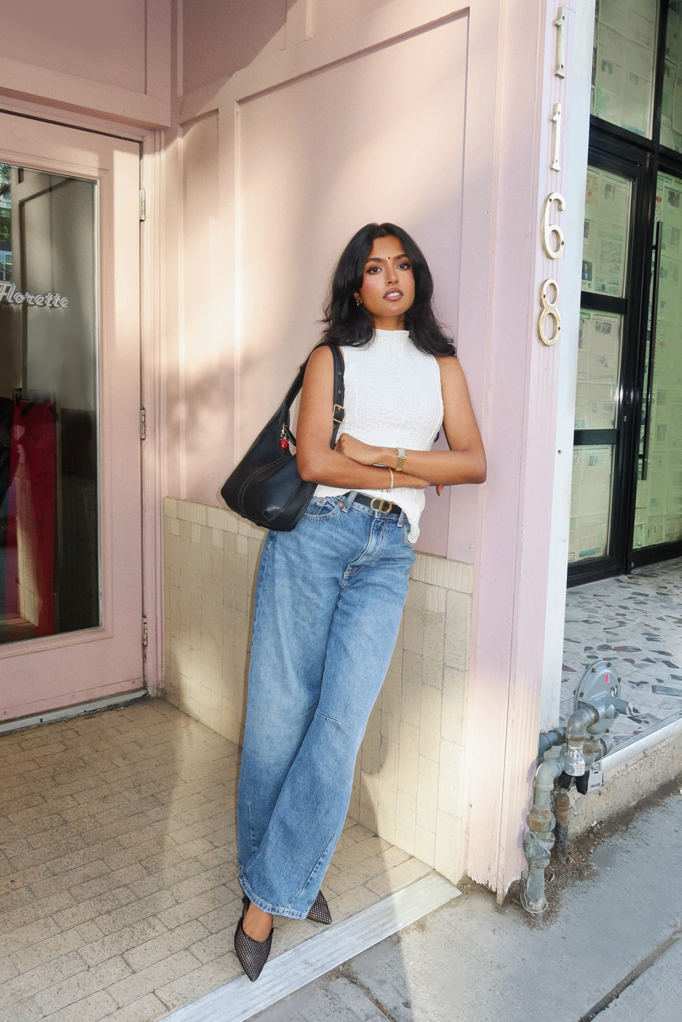 summer outfit ideas, Pinterest fashion, blue barrel jeans, white sleeveless top, coach ergo bag, it bag 2024, kitten heels, aesthetic outfit, classy summer outfit 

#LTKStyleTip #LTKItBag