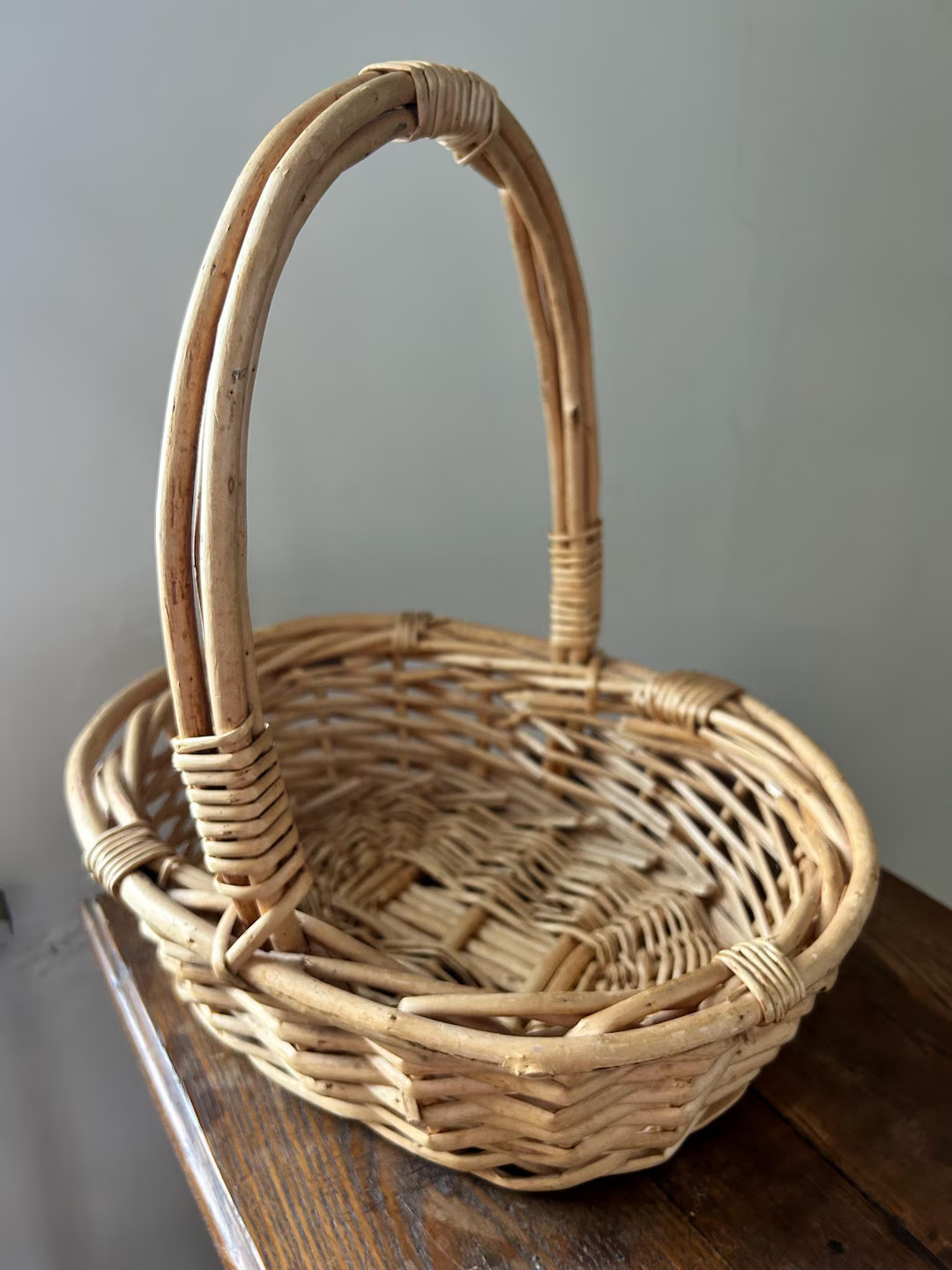 Vintage Rattan Wicker Oval 13” Wide Basket With Top Handle - Etsy | Etsy (US)