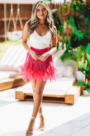 Ft. Worth State of Mind Feather Skirt - Pink | Hazel and Olive