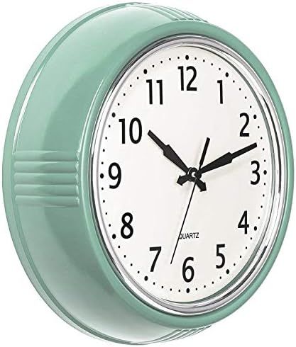 Bernhard Products Retro Wall Clock 9.5 Inch Green Kitchen 50's Vintage Design Round Silent Non Ti... | Amazon (US)