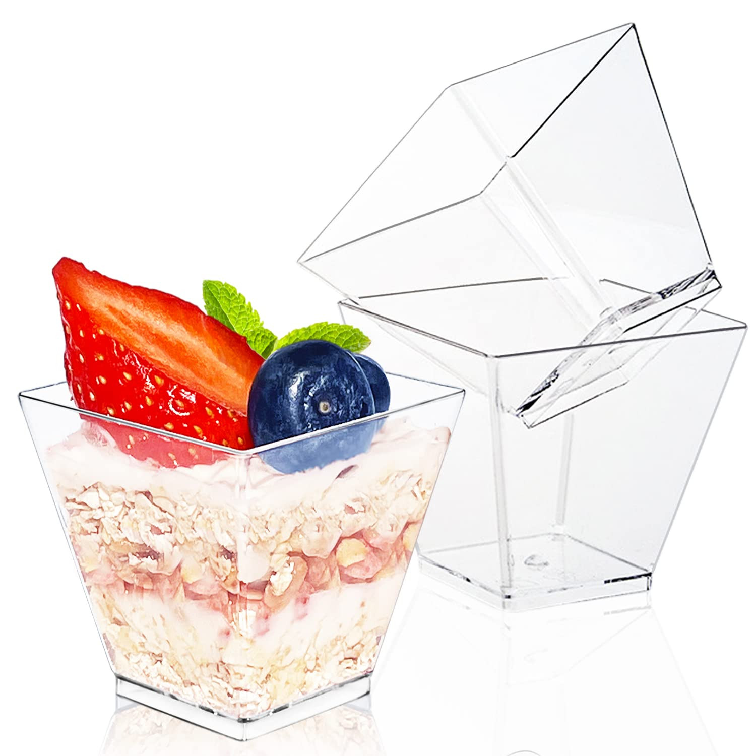 50Pcs Square Mini Plastic Dessert Cups,3.5Oz Clear Plastic Parfait Appetizer Cup for Desserts,App... | Amazon (US)