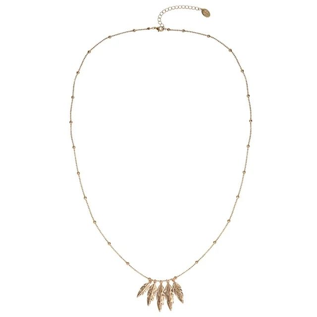 Time and Tru Women's Gold-Tone Metal Leaf Pendant Necklace | Walmart (US)