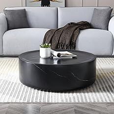WILLIAMSPACE 35.43" Round Black Coffee Table with Marble Texture, Modern Drum Circle Fiberglass C... | Amazon (US)