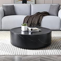 WILLIAMSPACE 35.43" Round Black Coffee Table with Marble Texture, Modern Drum Circle Fiberglass C... | Amazon (US)