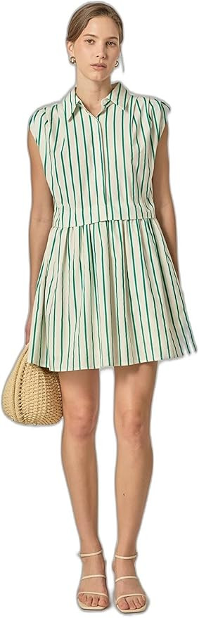 English Factory Women's Striped Pleated Shoulder Shirt Mini Dress | Amazon (US)