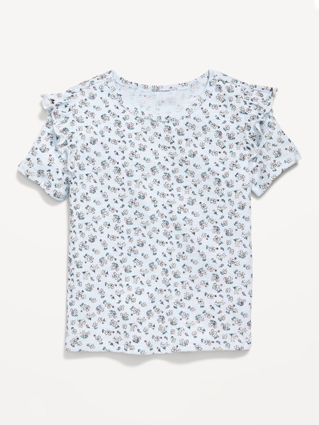 Fitted Printed Ruffle-Trim Rib-Knit Top for Toddler Girls | Old Navy | Old Navy (US)