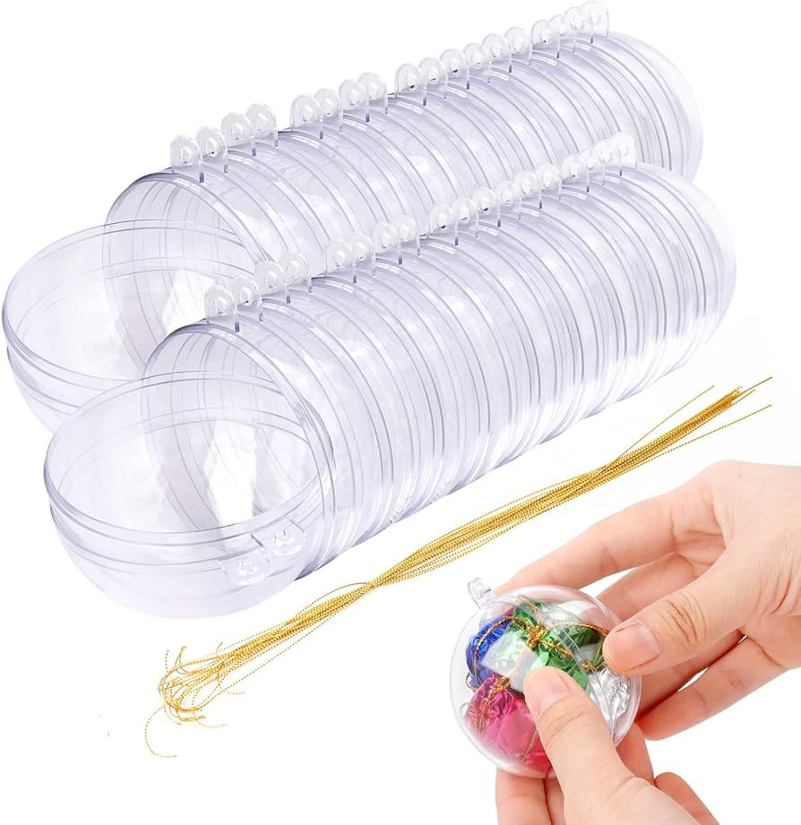 20PCS 60mm Christmas Ball Ornaments Clear Plastic Fillable Christmas Ball 2.36'' DIY Craft Orname... | Amazon (US)