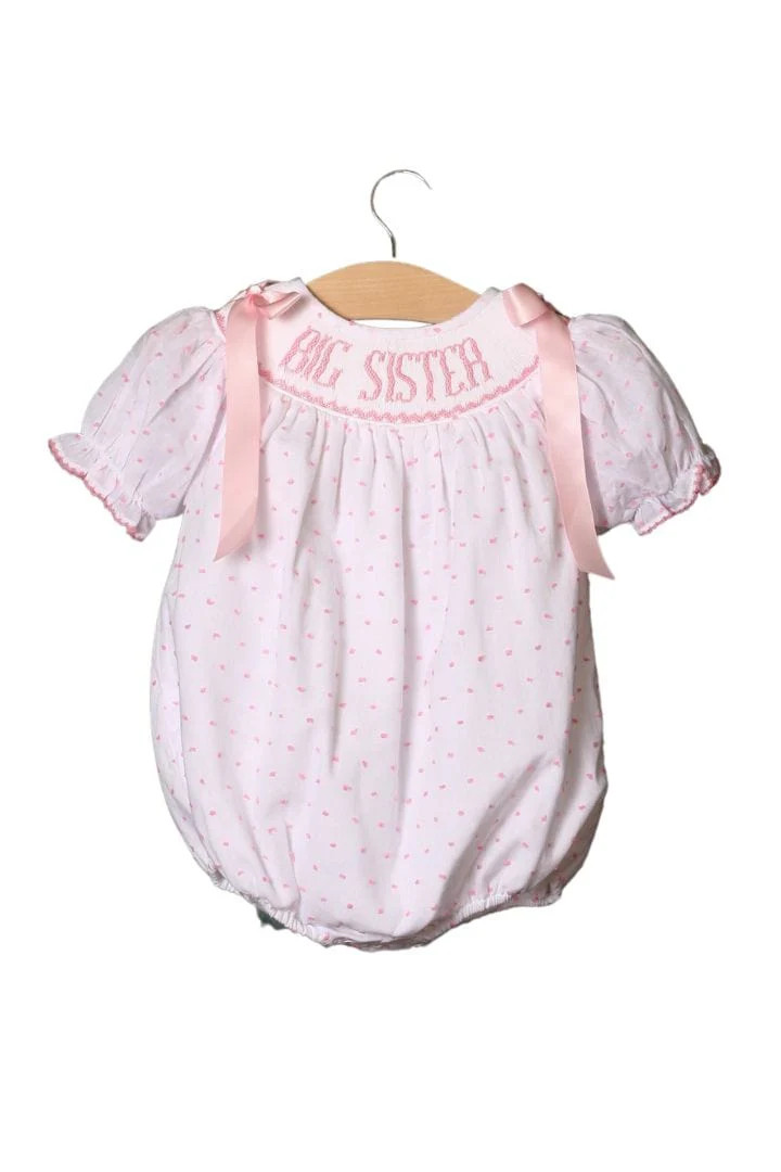 Smocked PINK Swiss Dot Big Sister Bubble | The Smocked Flamingo