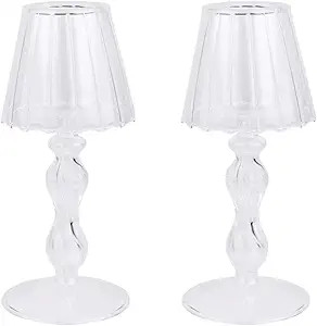 2Pcs Galss Candleholder Sets Tealight Candle Holders Vintage Hurricane Table Lamp Shape Candle St... | Amazon (US)