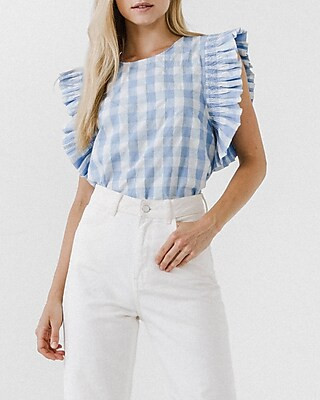 English Factory Gingham Ruffled Top | Express