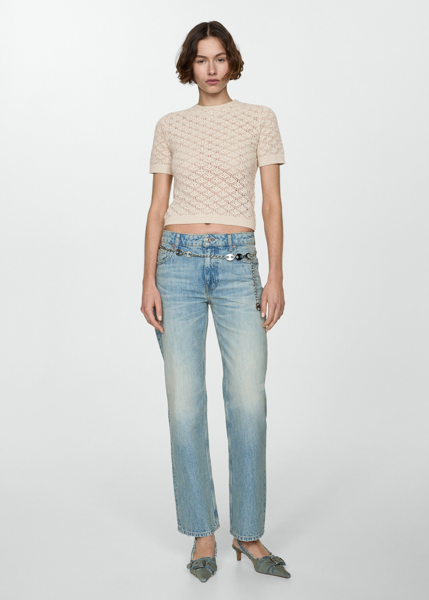 Openwork short-sleeved sweater | MANGO (US)