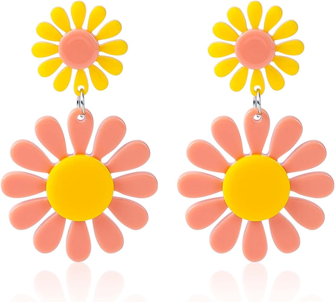 Sntieecr 60s 70s Daisy Earrings for Women, Colorful Flower Retro Daisy Earrings Drop Dangle Bohem... | Amazon (US)