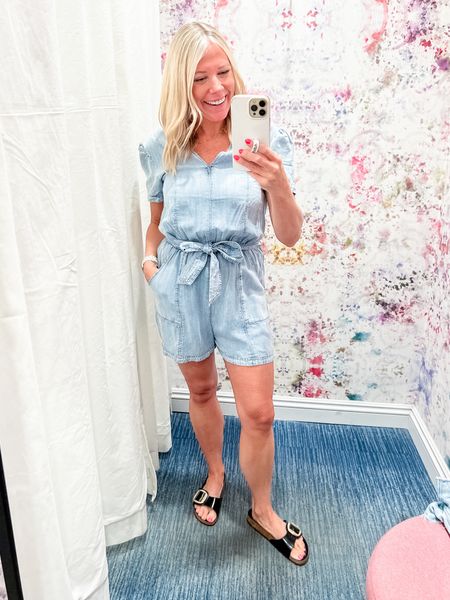 Denim chambray romper in the XS. Evereve rompers summer vacation outfit ideas 

#LTKStyleTip #LTKSeasonal #LTKOver40