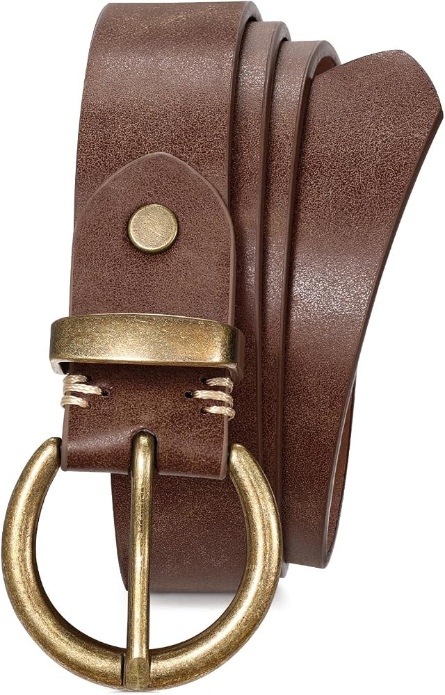 JASGOOD Women Leather Belt for Jeans Pants Vintage PU Leather Belt Solid Brass Circle Buckle for ... | Amazon (US)