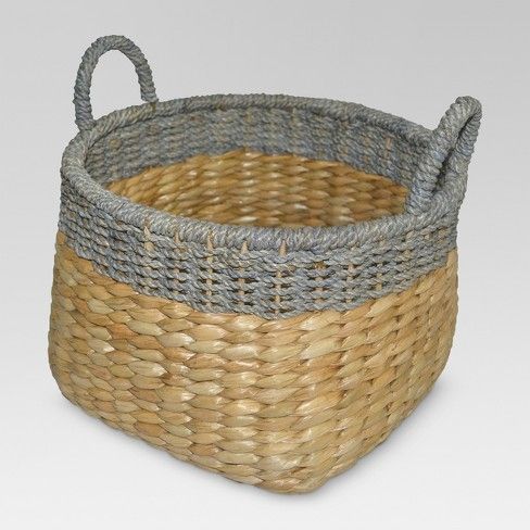 Round Seagrass Wicker Storage Basket with Gray Trim 12"x13.25" - Threshold™ | Target