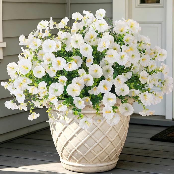 Artificial Flowers for Outdoors, 12 Bundles Fake Plastic Petunias Flower Plant, Faux Colorful Sil... | Amazon (US)