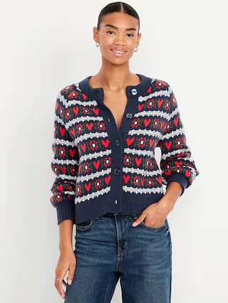 SoSoft Crew-Neck Printed Cardigan Sweater | Old Navy (CA)
