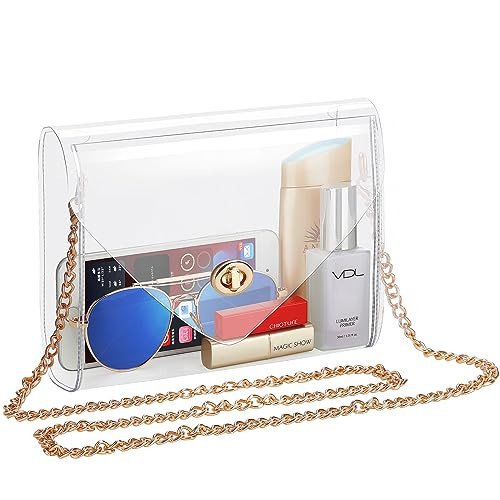 HAOGUAGUA Clear Purse for Women, Clear Bag Stadium Approved, See Through Clear Handbag for Concerts Sports Events (Gold) | Amazon (US)