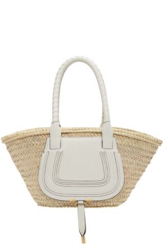 Beige & White Medium Marcie Basket Bag | SSENSE