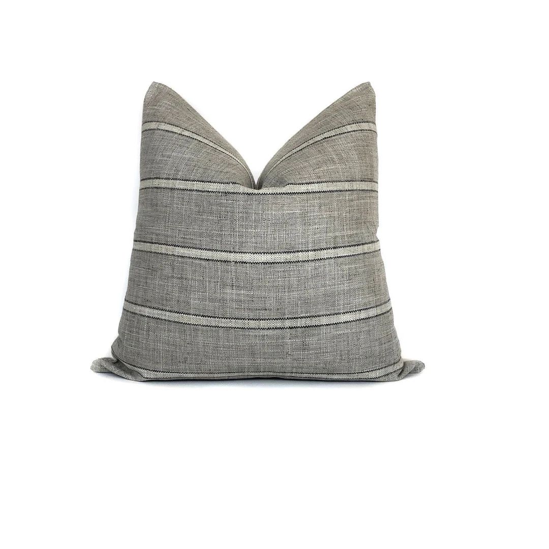 Grey, Black, and Cream Stripe Pillow Cover | Farmhouse Modern | No9023 , Throw Pillows Pillow Cov... | Etsy (US)