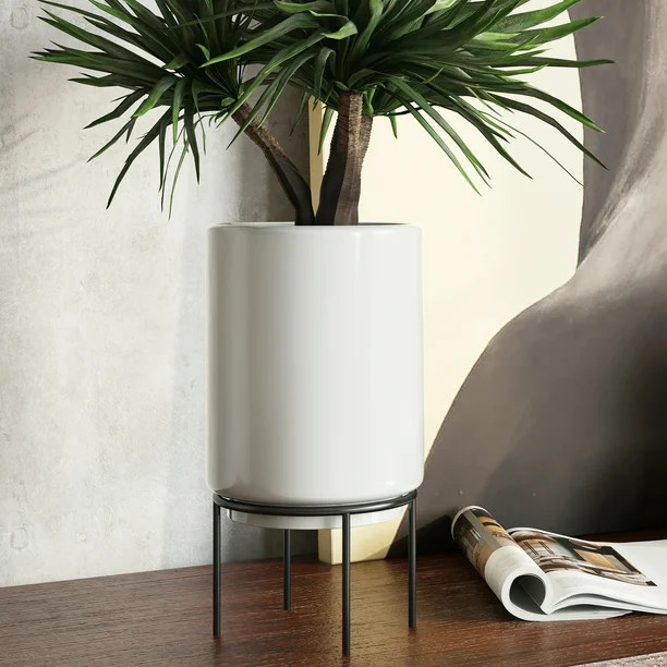 Jemina Mid Century Ceramic Planter - White - Walmart.com | Walmart (US)