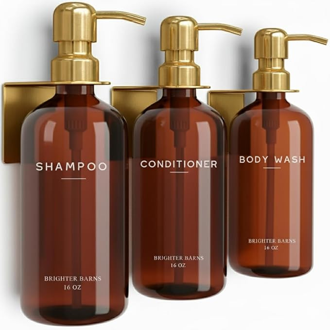 Luxury Shampoo and Conditioner Dispenser Set Wall Mounted by Brighter Barns - Plastic Shower Disp... | Amazon (US)