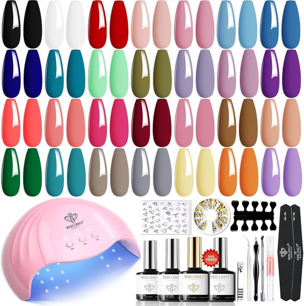 Modelones 45 Pcs Gel Nail Polish Kit With U V Light Starter Kit, 28 Colors Suit For All Season So... | Amazon (US)