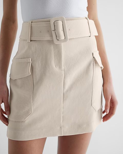 Super High Waisted Belted Cargo Mini Skirt | Express