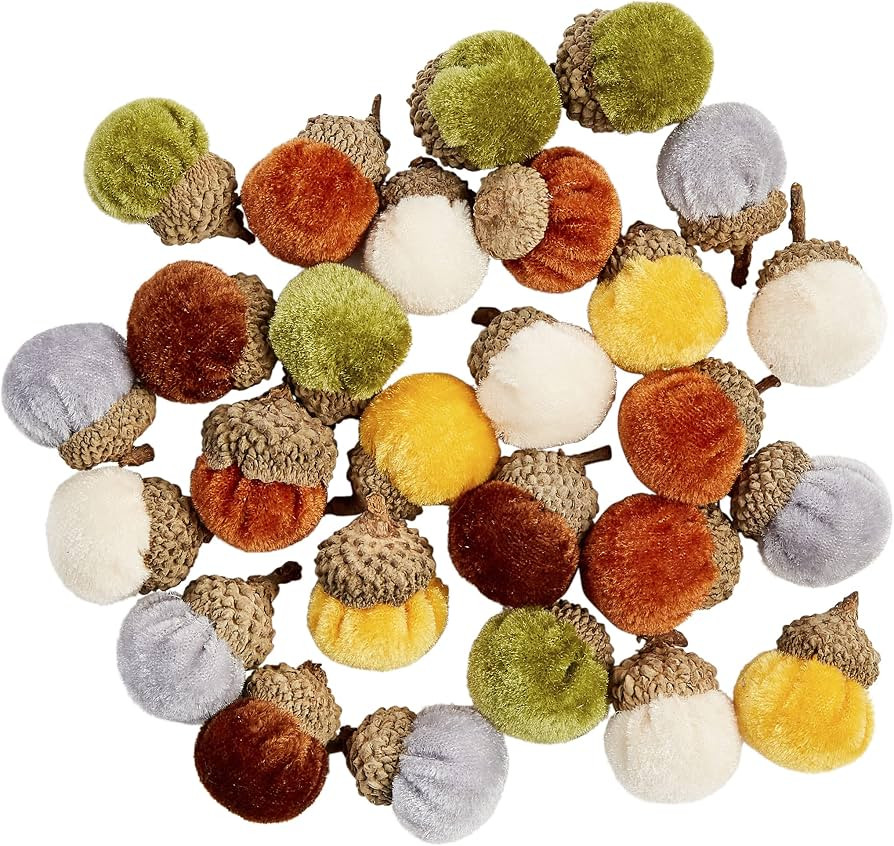 Mud Pie Fall Mini Velvet Vase Filler Assorted Set of 36 Acorns, Multi, 1.75" x 1" | Amazon (US)