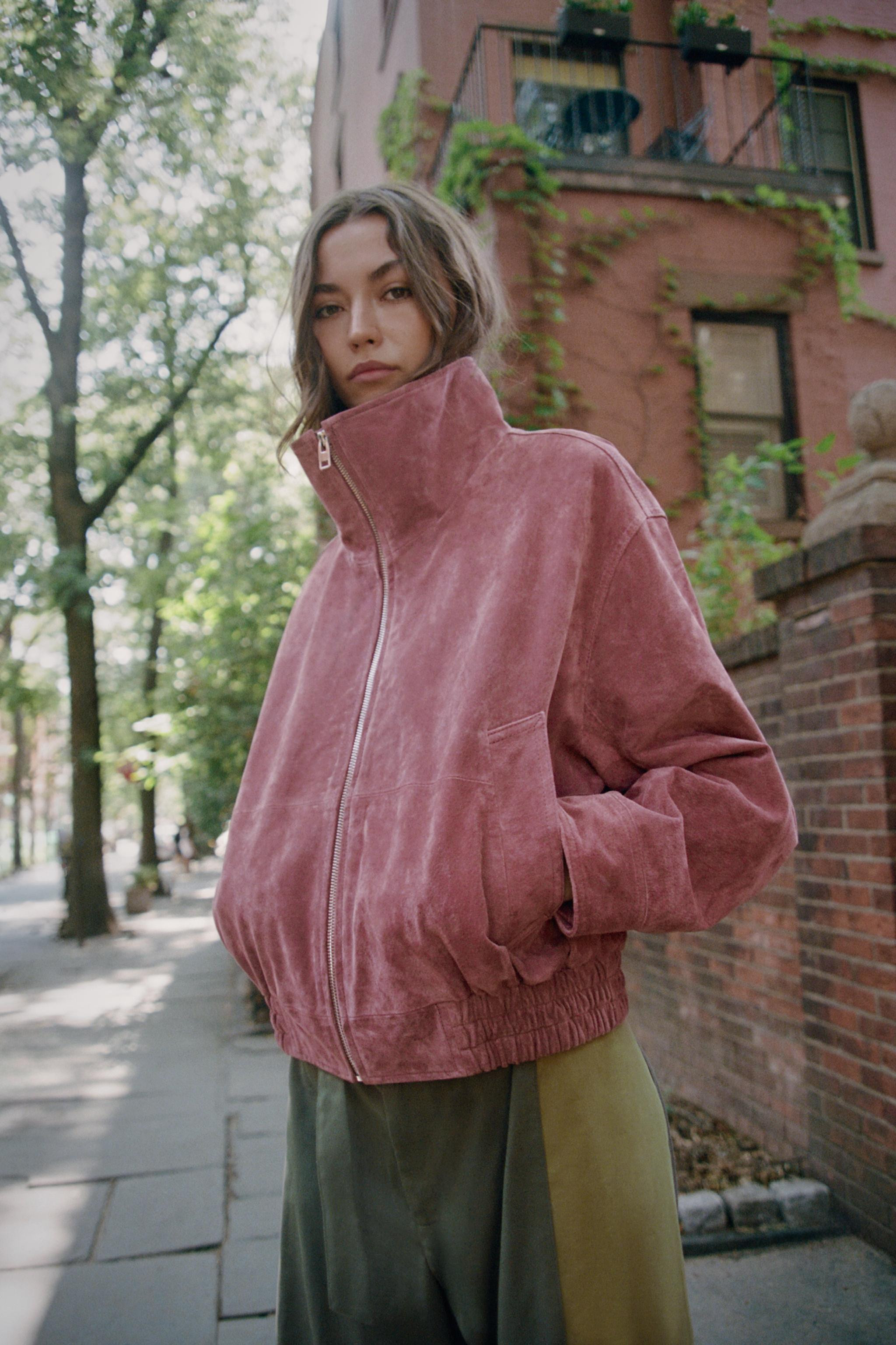 100% LEATHER HIGH NECK BOMBER JACKET | Zara US