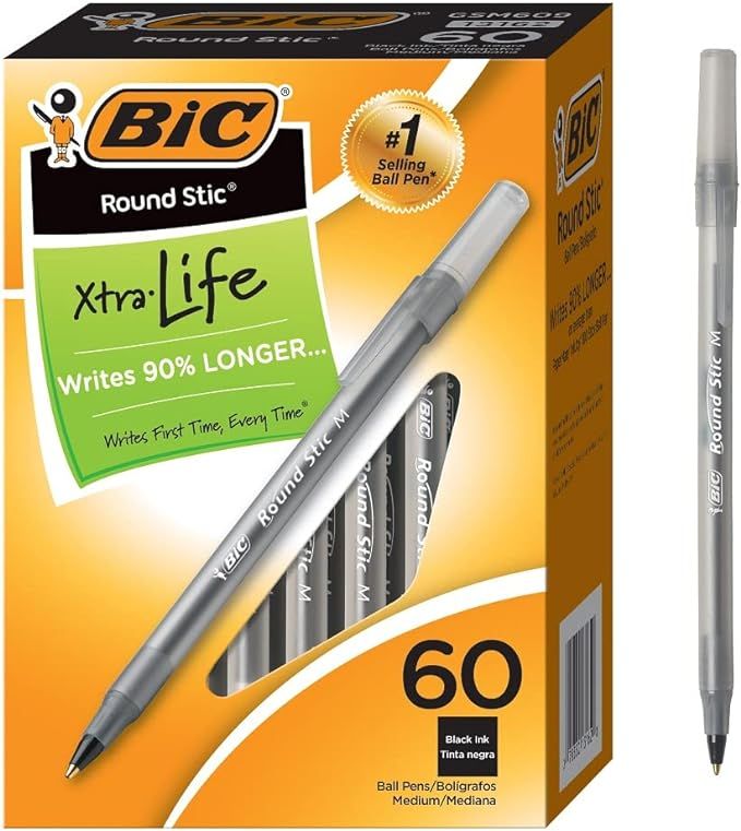 BIC Round Stic Xtra Life Black Ballpoint Pens, Medium Point (1.0mm), 60-Count Pack of Bulk Pens, ... | Amazon (CA)