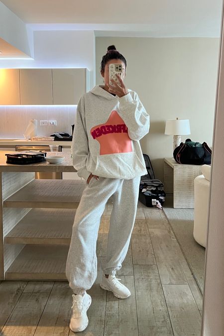 Comfy travel outfit - these sneakers are so comfy and a great white neutral pair that go with everything 🤍 and I wear these sweatpants on repeat!

Travel outfit, airplane outfit, airport outfit, mom style, travel style, casual style, sweatpants, hoodie, graphic hoodie, Abercrombie, oncloud, white sneakers, amazon, Christine Andrew 

#LTKfindsunder50 #LTKtravel #LTKstyletip
