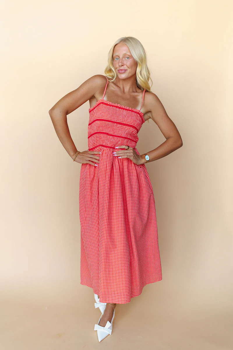 Junie Gingham Midi in Pink | Henly