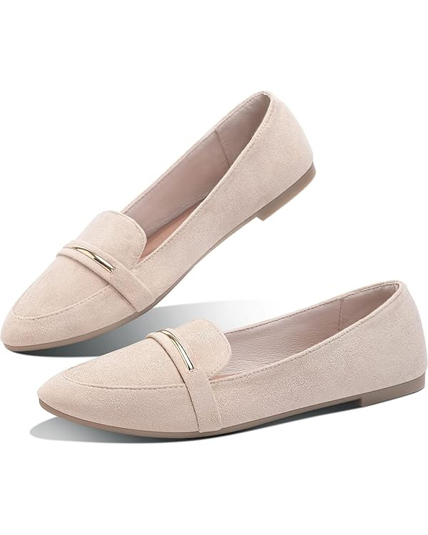 Obtaom Women's Pointy Toe Loafer Flat Comfortable Faux Suede Work Shoes,Cute Penny Loafer Slip On... | Amazon (US)