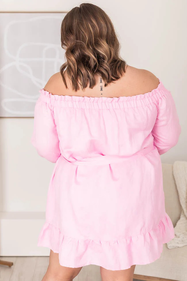 CAITLIN COVINGTON X PINK LILY Nantucket Pink Off the Shoulder Button Front Mini Dress FINAL SALE | Pink Lily