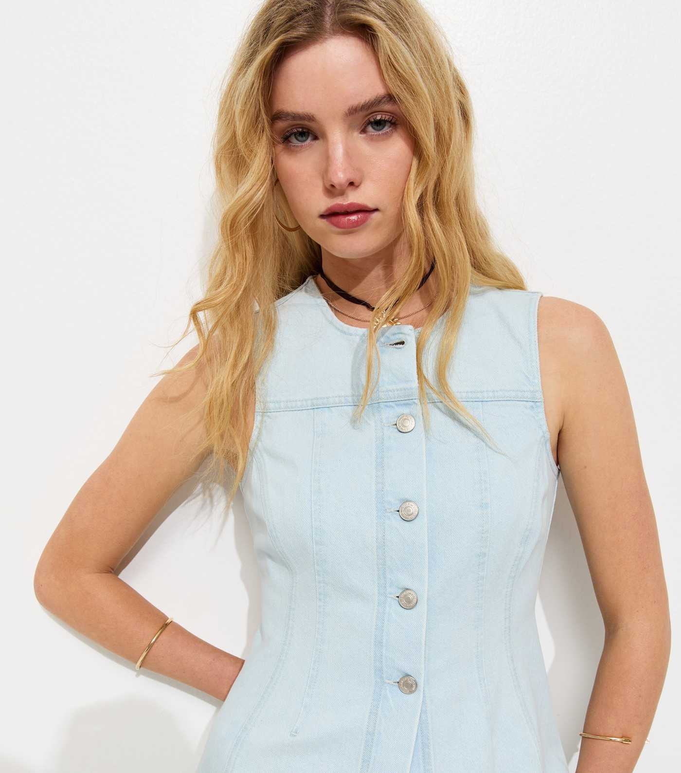 Light Blue Denim Panelled Longline Peplum Waistcoat | New Look | New Look (UK)