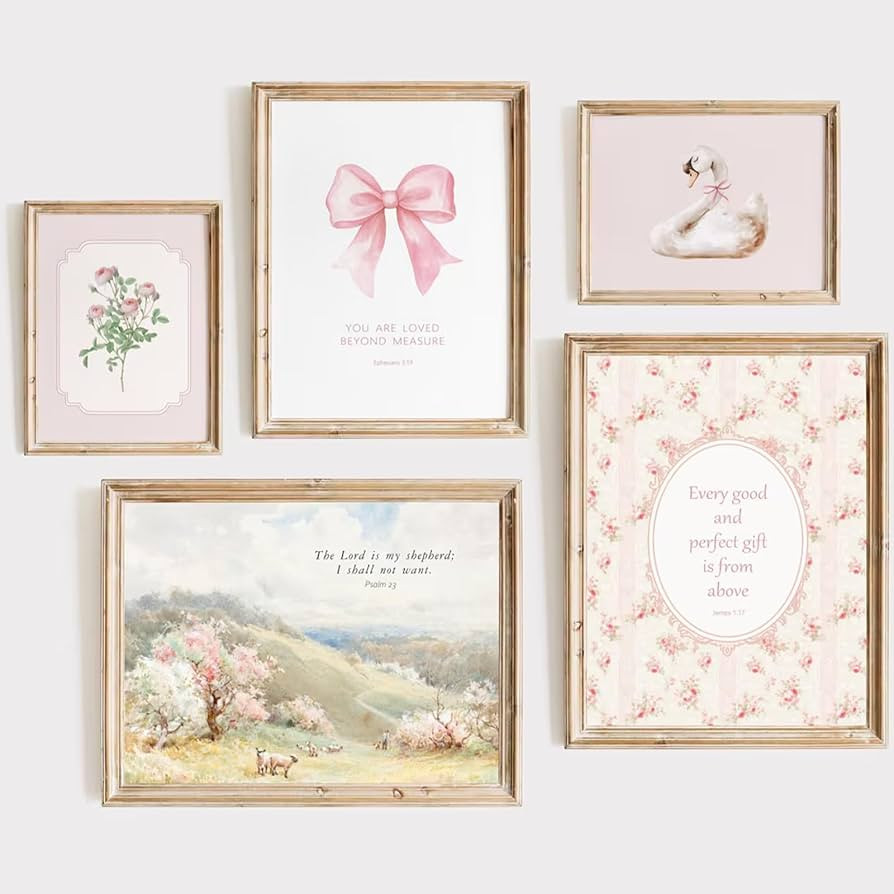 Nursery Christian Wall Art Bible Verses Canvas Wall Decor Baby Girl Room Poster Vintage Pink Nurs... | Amazon (US)
